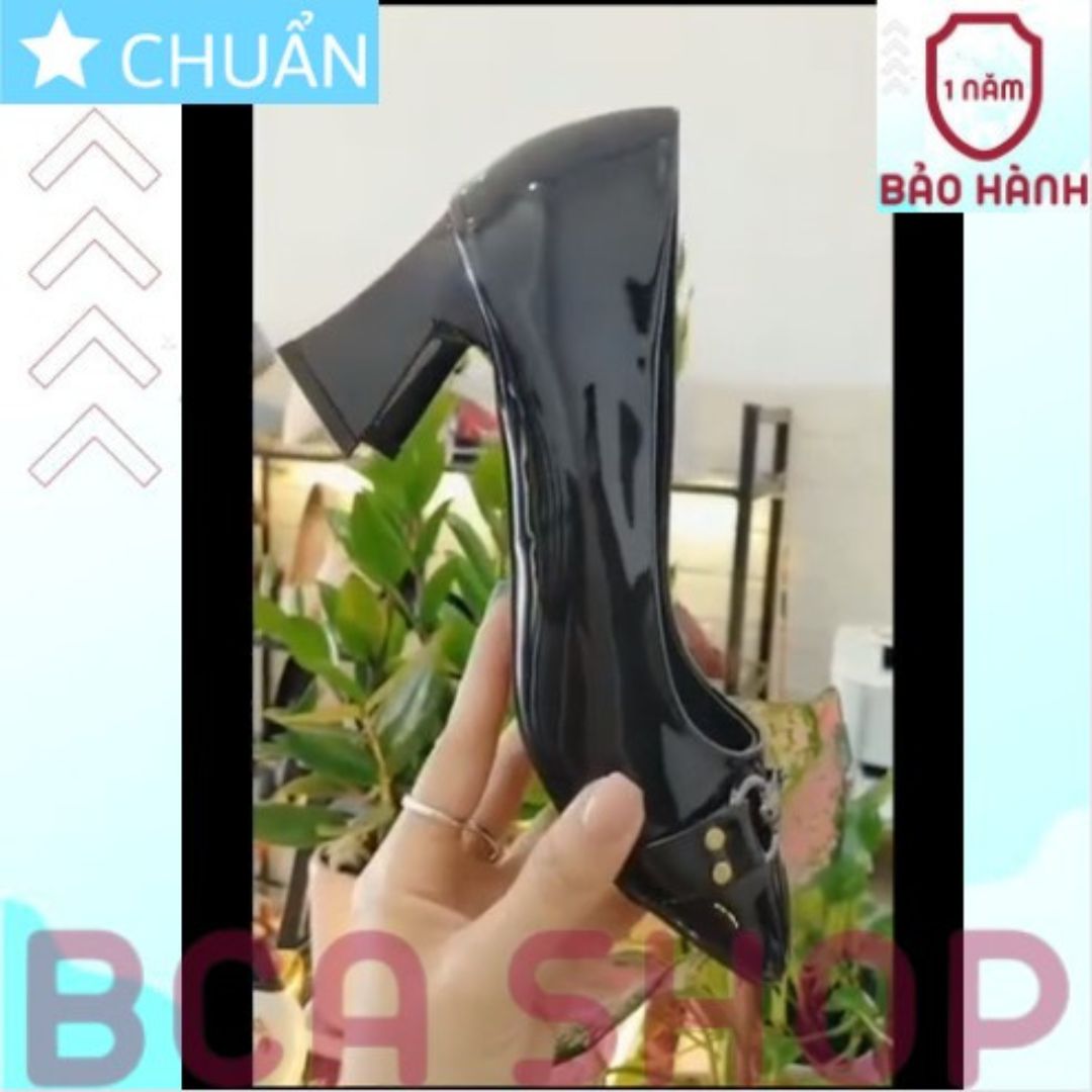 Giày cao gót nữ 5p RO500 ROSATA tại BCASHOP mũi vuông gắn nơ cách điệu, kiểu dáng công sở sang trọng - màu đen