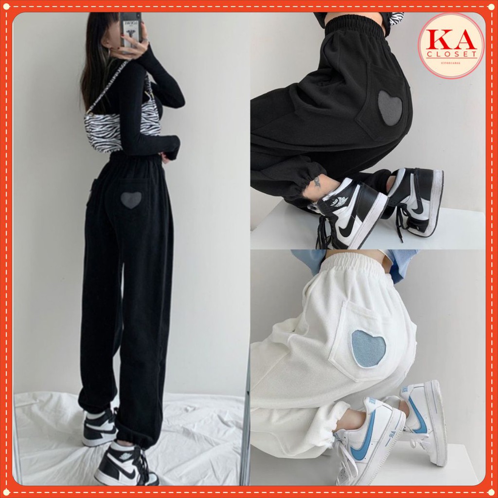 Quần ống rộng dáng jogger trái tim chất thun trẻ trung cá tính