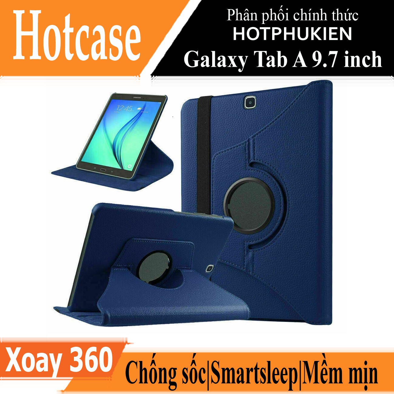 Case bao da Galaxy Tab A 9.7 inch  xoay 360 độ hiệu HOTCASE chống sốc cực tốt, bảo vệ 360 độ - hàng nhập khẩu