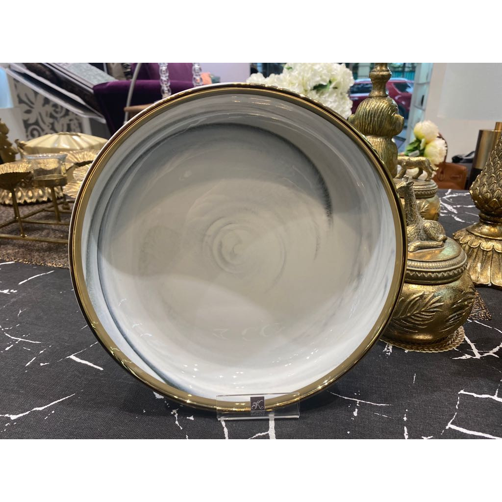 Đĩa sâu sứ cao cấp họa tiết vân đá viền vàng phong cách hiện đại  21cm MARBLE 5241DL