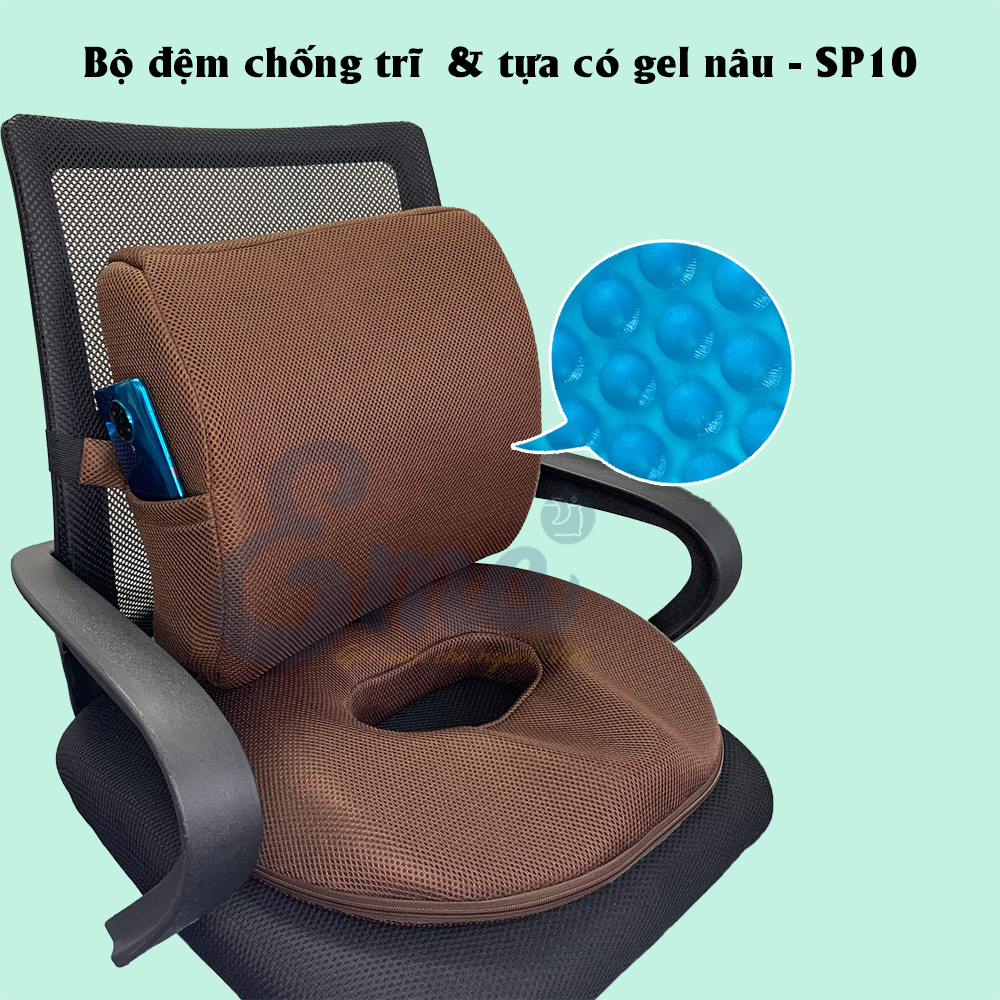 Bộ gối tựa lưng và đệm lót ghế chống đau xương cụt Ema loại có gel cao cấp cho dân văn phòng, lái xe, sinh viên