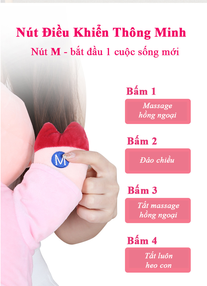 Gối massage Heo Con Dễ Thương tích hợp nhiệt hồng ngoại massage nhiệt đa tính năng Hàng chính hãng