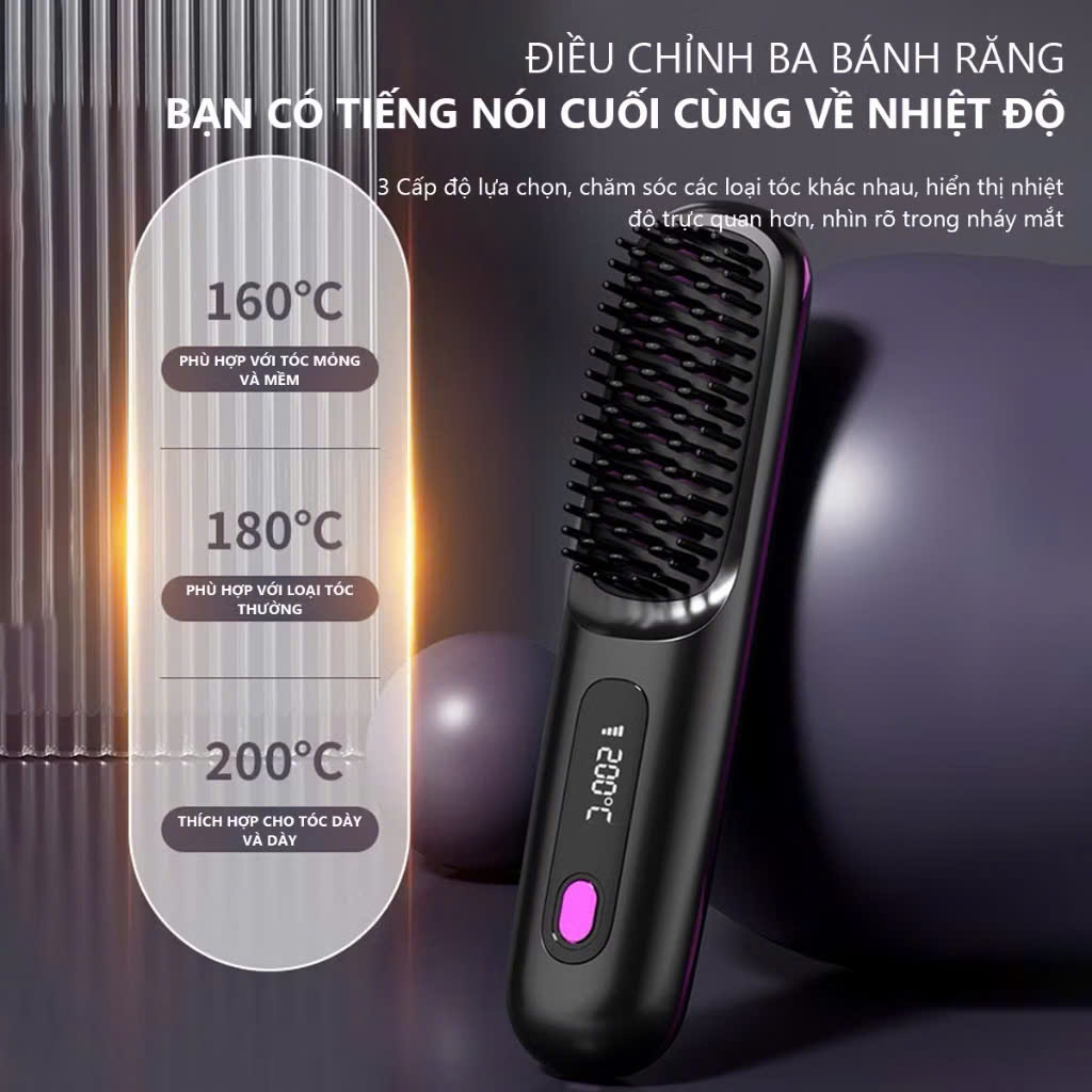 Lược Điện Chải Tóc Không Dây Ion Âm - Chăm Sóc Tóc Suôn Mượt, Tạo Kiểu Dễ Dàng, Dễ Mang Theo - HÀNG CHÍNH HÃNG MINIIN