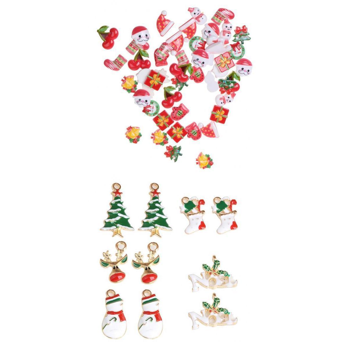 10 Pieces Mixed Enamel Christmas Charms Pendants DIY Xmas Jewelry Gifts Decorations &amp; 50 Pieces Assorted Resin Flatback Cabochons Christmas Beads Embellishments for DIY Crafts