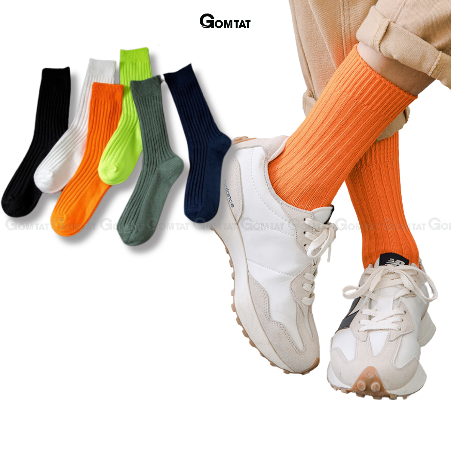 Tất nam nữ cổ cao trơn sọc gân chìm, vớ cổ cao unisex chất liệu cotton mềm mại, thoáng mát - CAOGANCHIM-UYE-7005-1DOI