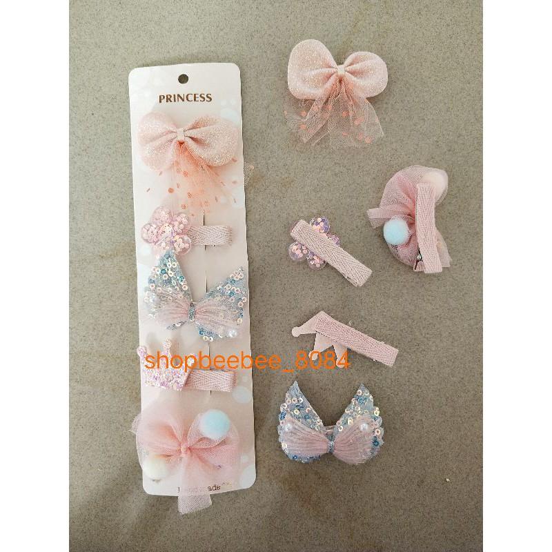 Set 5 chiếc kẹp tóc mái nơ trẻ em, cặp tóc cho bé