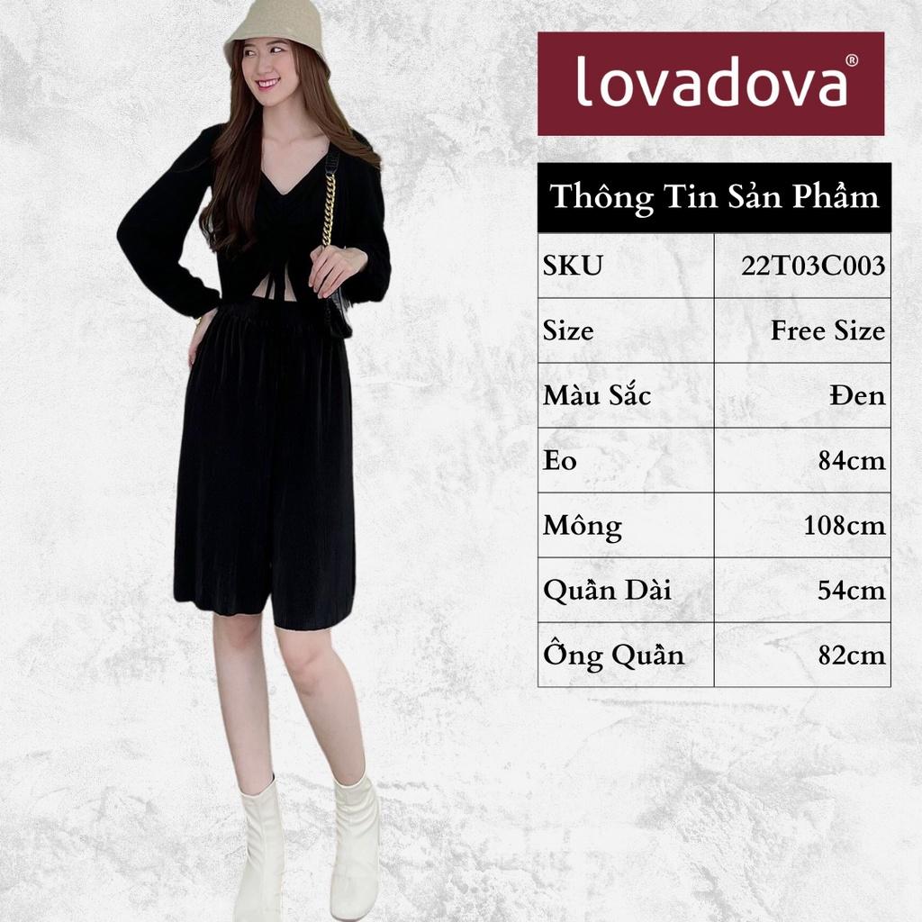 Quần Lửng Nữ, Cách Điệu Dập Ly, Nhún Eo Có Thun, Màu Đen - Lovadova 22T03C003