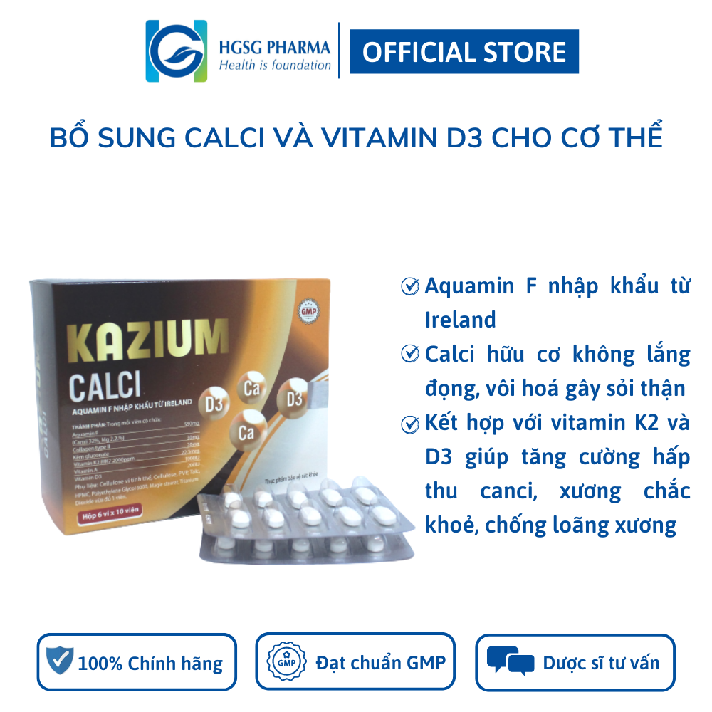 Viên uống hổ trợ phát triển chiều cao, giúp xương chắc khoẻ KAZIUM CALCI