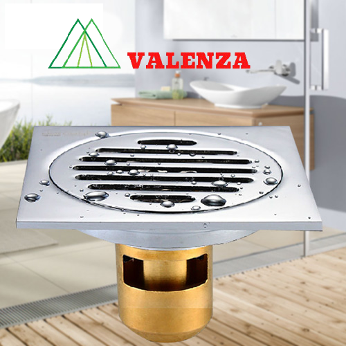 Thoát sàn nhà tắm Valenza đồng mạ crom size 12x12 chống hôi, thoát nhanh, ngăn côn trùng-chính hãng