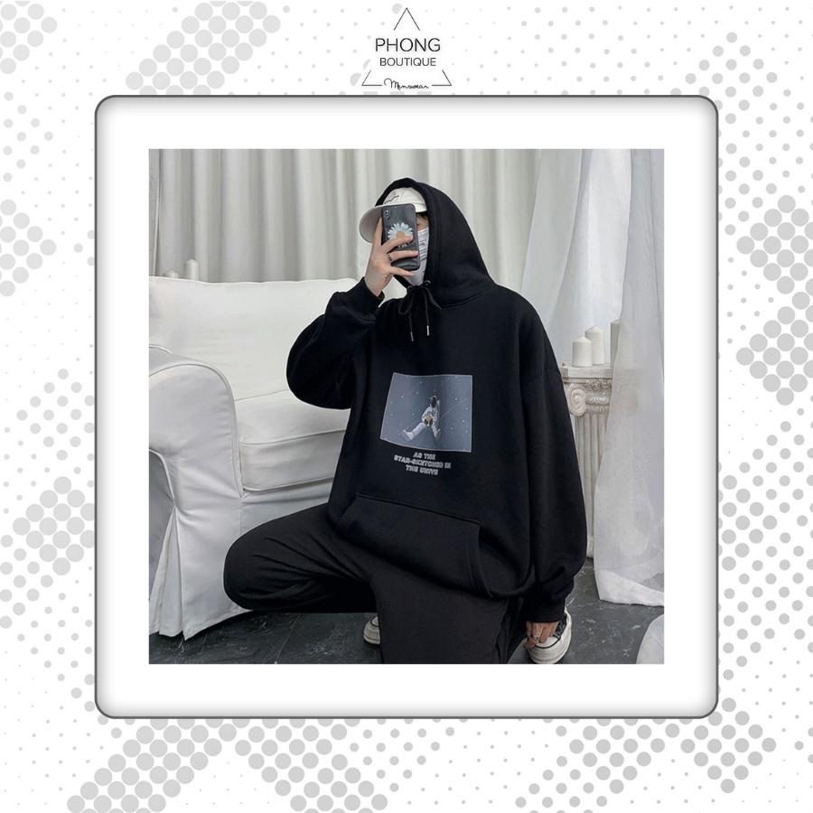 Áo mũ Hoodie Unisex Phi Hành Gia Phong Boutique form rộng 2 màu nỉ bông cặp đôi nam nữ Oversize Ulzzang thu đông