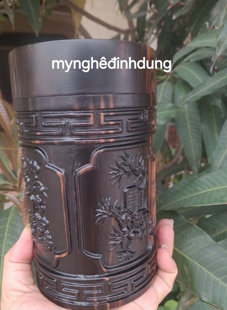 Hộp đựng trà ( chè) bằng gỗ mun hoa cao 20x11cm