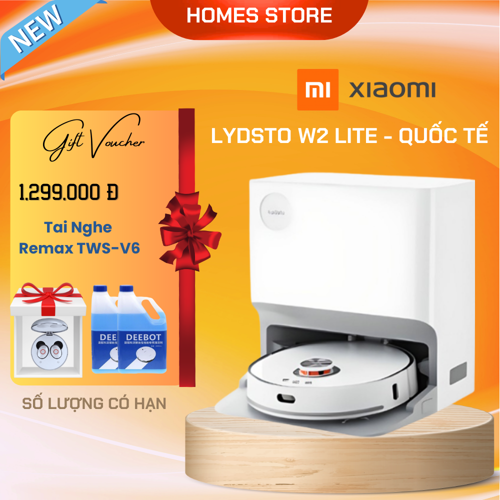 Robot Hút Bụi Lau Nhà Thông Minh XIAOMI Lydsto W2 Lite Tự Động Đổ Rác Giặt Sấy Khô Giẻ Lau Diệt Khuẩn Ozone Diện Tích Hoạt Động 200 m2 Lực Hút 5000 Pa Công Suất 50 W - Hàng Chính Hãng