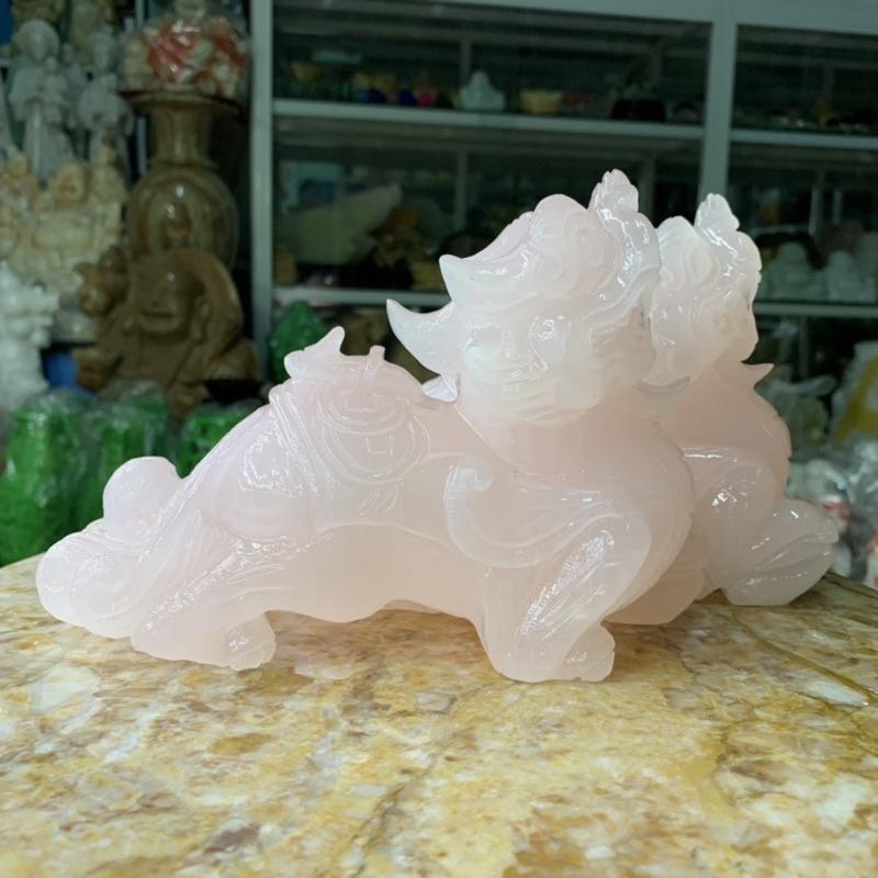 Cặp Tỳ Hưu Chiêu Tài Lộc Đá Ngọc Hồng - ngang 20cm