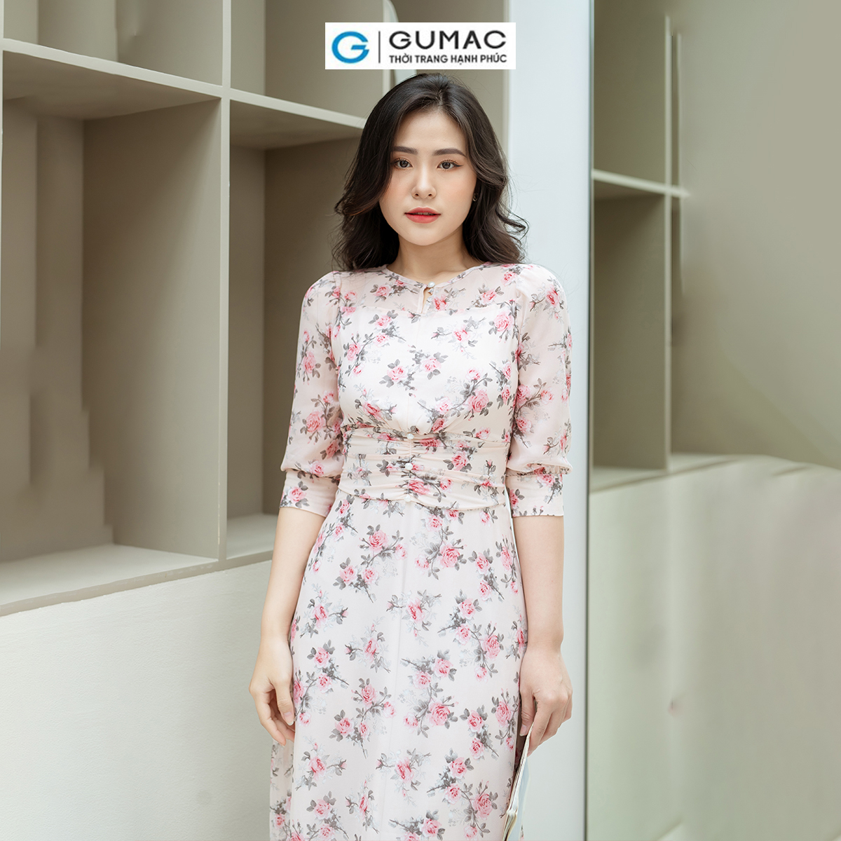 Đầm xếp nhún eo GUMAC LDD0803