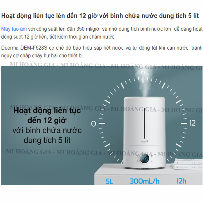 Máy tạo độ ẩm, phun sương Deerma DEM-F628s Dung tích 5 lít - Độ ồn thấp 36dB - Diện tích hoạt động 35m2 - Hàng chính hãng