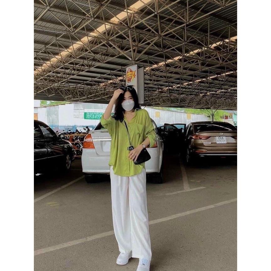 Set đồ nữ áo sơ mi kiểu dài tay kèm quần ống rộng, đồ bộ nữ mặc đi học, đi chơi siêu xinh phong cách hàn quốc BO001