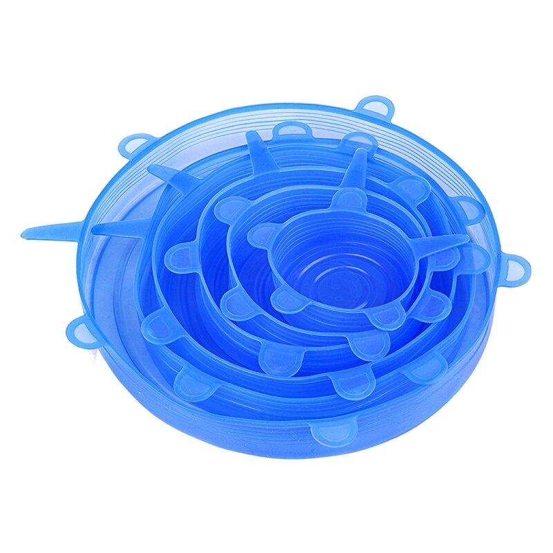6 Pcs/ Set Food Silicone Cover Cap Keeping Fresh Seal Stretchy Wrap Cover Bowl Reusable Airtight Silicone Lids For Cookware Bowl