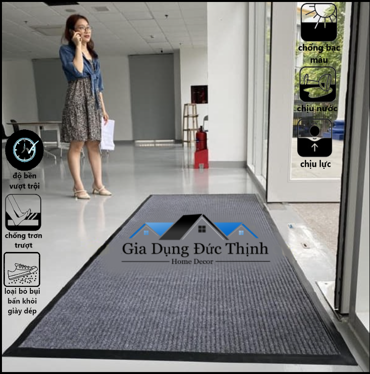 Thảm chùi chân nỉ cỡ lớn đế cao su 1,2x1,8m. Đế cao su chống trơn trượt