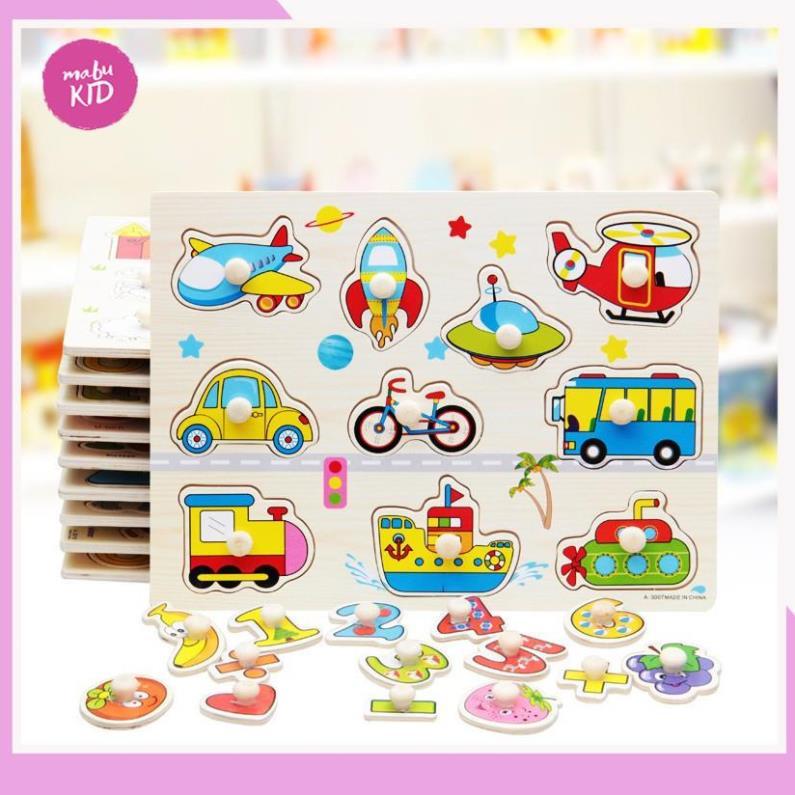Bảng Ghép Hình Bằng Gỗ Có Núm Cầm -Bộ Xếp Hình- Đồ Chơi Gỗ Thông Minh Cho Bé