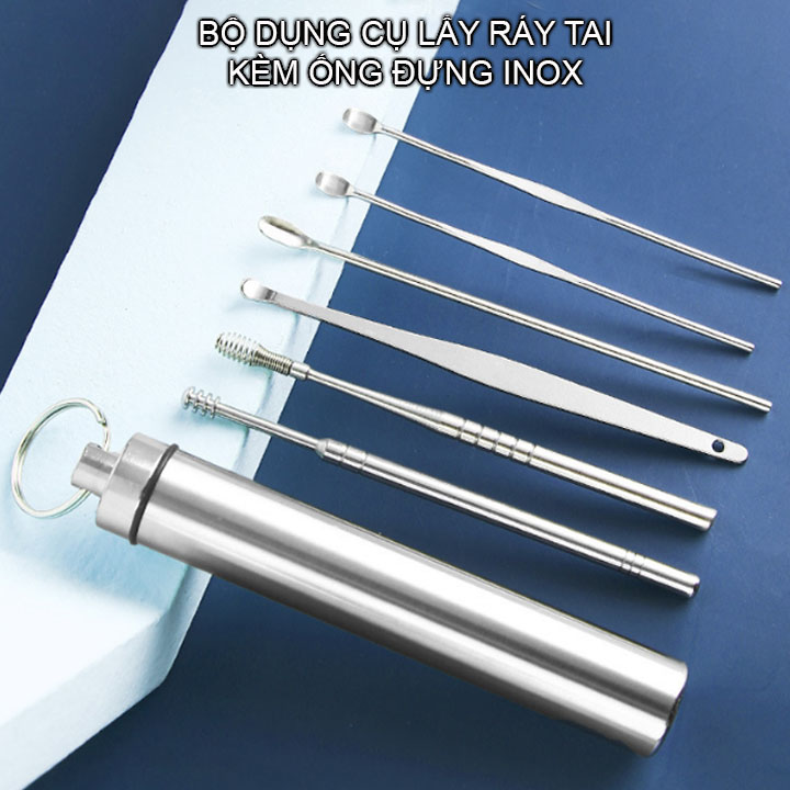 Bộ dụng cụ lấy ráy tai có ống đựng tiện dụng bằng hợp kim, loại 6-7 chi tiết tùy chọn