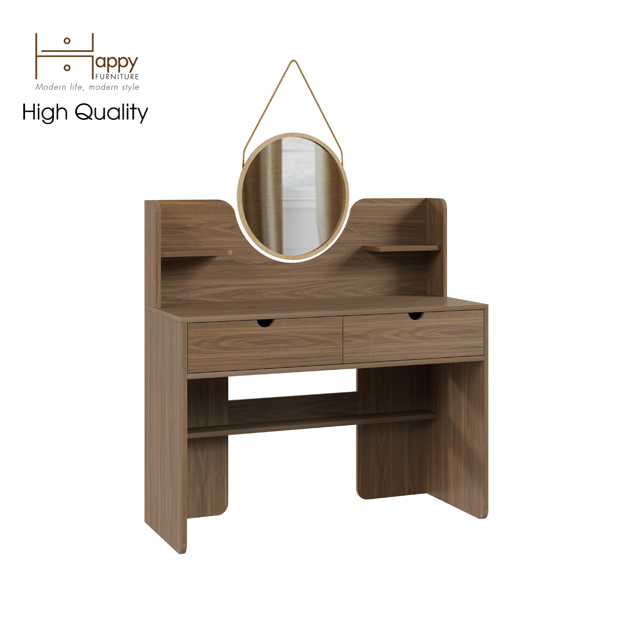 [Happy Home Furniture] CIRCLE , Bàn trang điểm 2 ngăn kéo - kèm gương, 110cm x 45cm x 111cm ( DxRxC), BAN_047