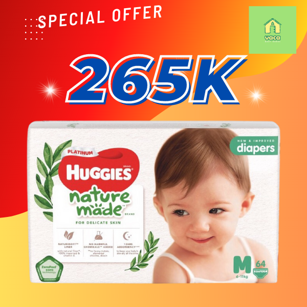 Tã Dán Siêu Cao Cấp Huggies Platinum Naturemade M64 (64 Miếng)