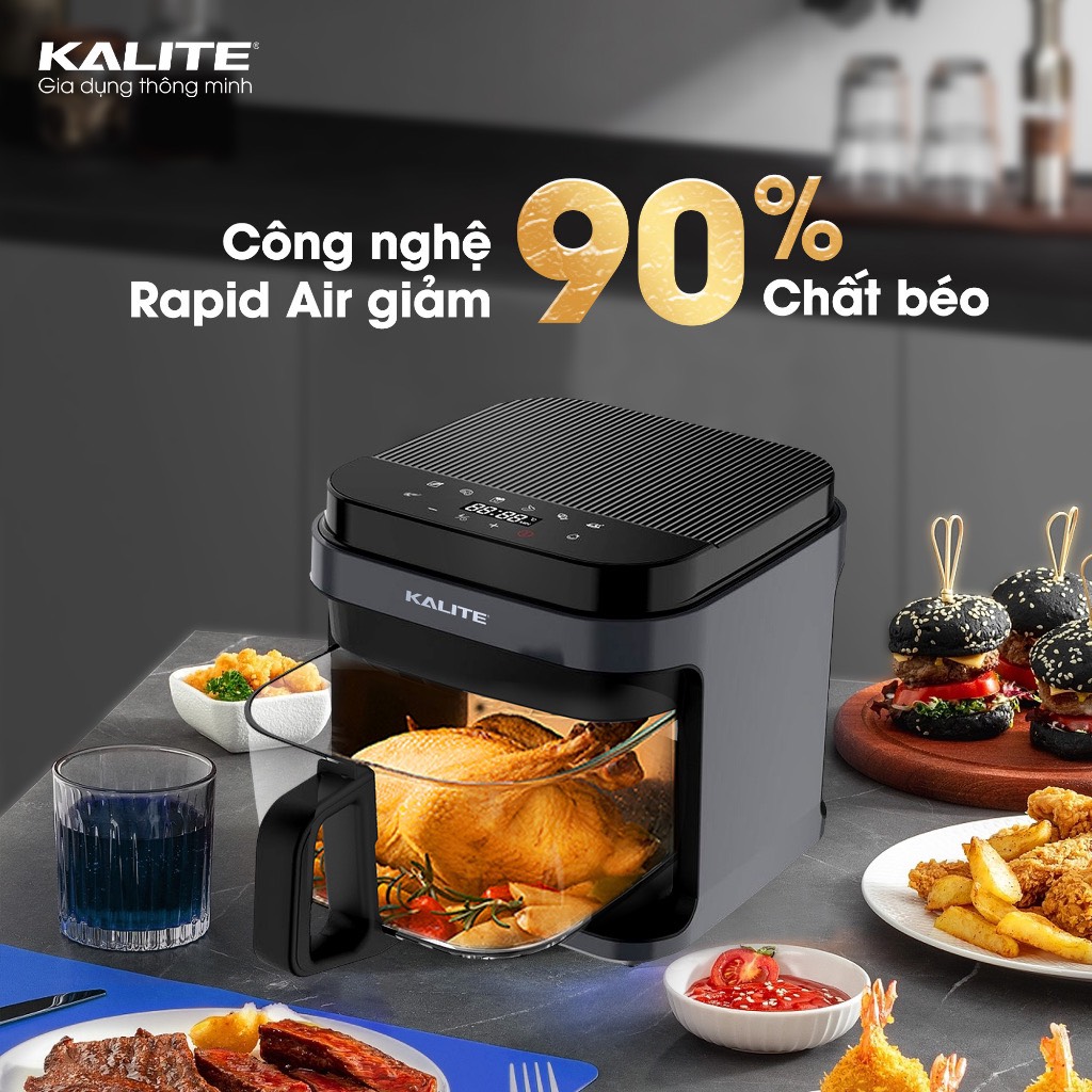 Nồi chiên không dầu KALITE KL6000, Giỏ Chiên Thuỷ Tinh Borosilicate 6.0Lit, 8 Chức Năng Nướng, Hàng Chính Hãng