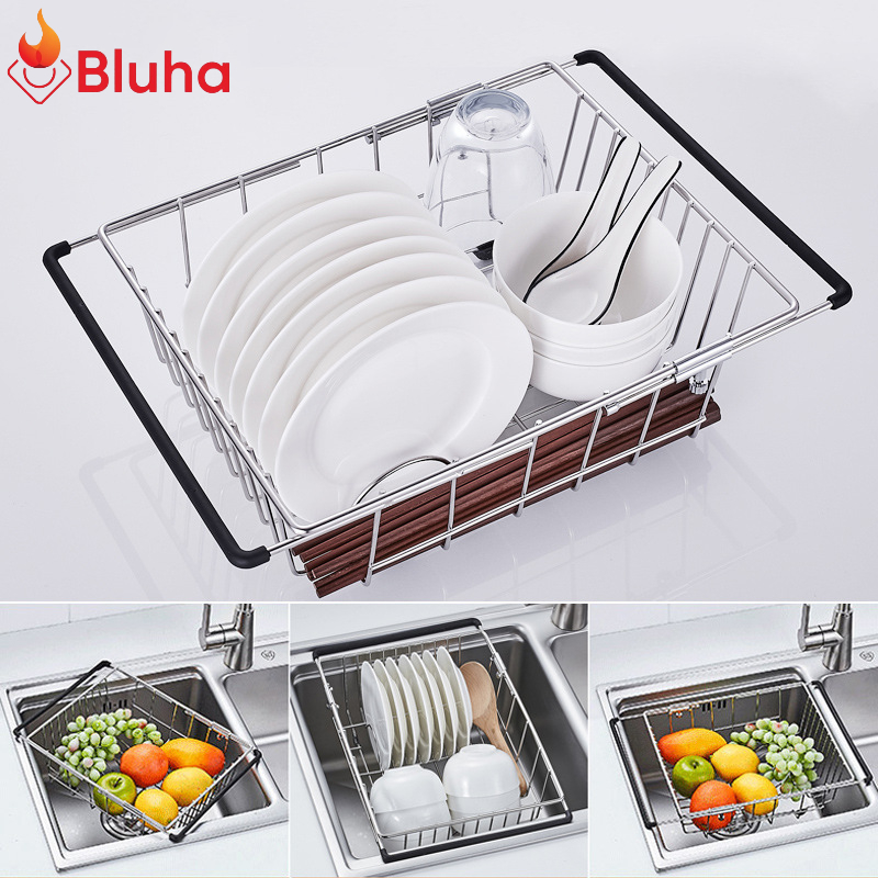 Khay Gác Bồn Rửa Chén SUS Inox 304 Để Hoa Quả, Bát Đĩa Điều Chỉnh Kích Cỡ Thông Minh