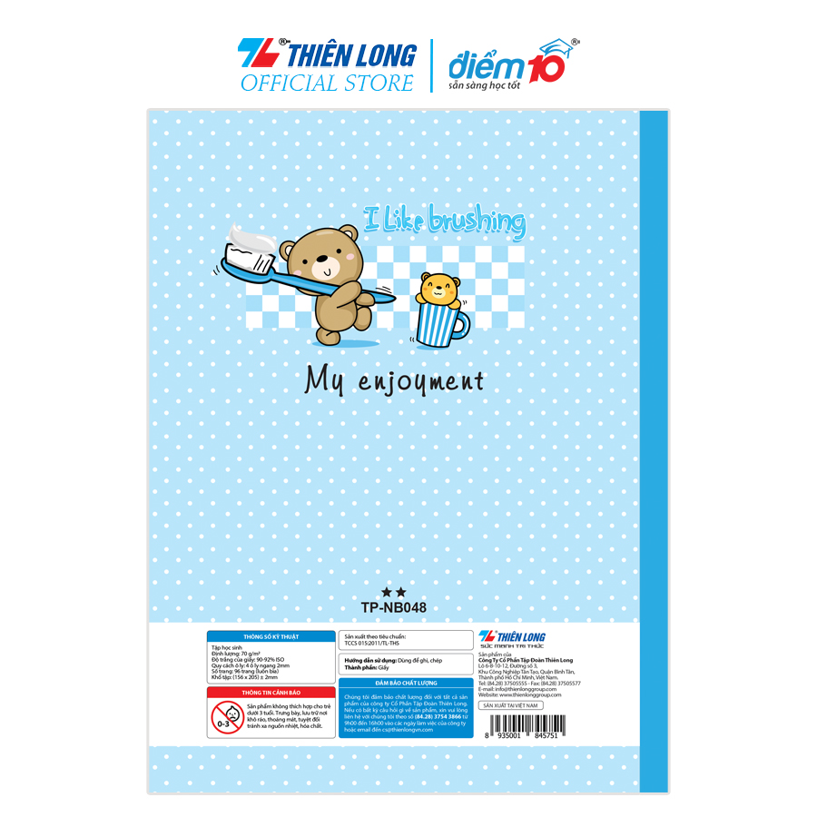 Bộ 5 Tập học sinh 96 trang 4 ô ly ngang 70 gsm Điểm 10 TP-NB048