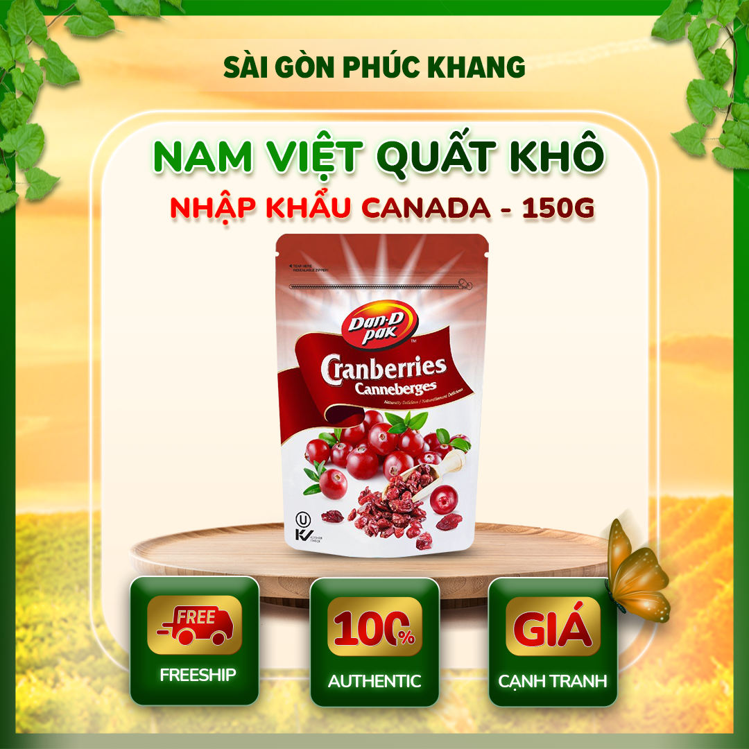 Nam việt quất khô nhập khẩu Canada - dried cranberry Dan.D.Pak 150g,không chất bảo quản,giải độc tố trong cơ thể,làm đẹp da,là liều thuốc hữu hiệu để hạn chế nguy cơ bị ung thư, đột quỵ, nhiễm virus, bệnh tim và bệnh nhiễm trùng men.