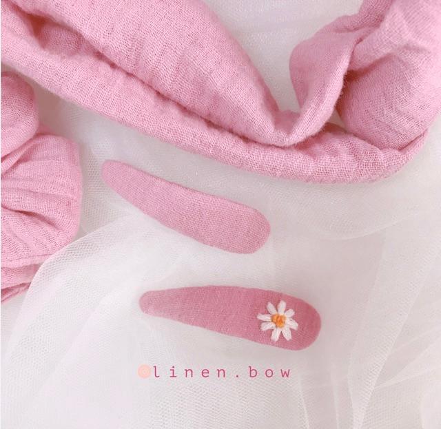 Băng đô Scrunchies Kẹp mái xô muslin hồng