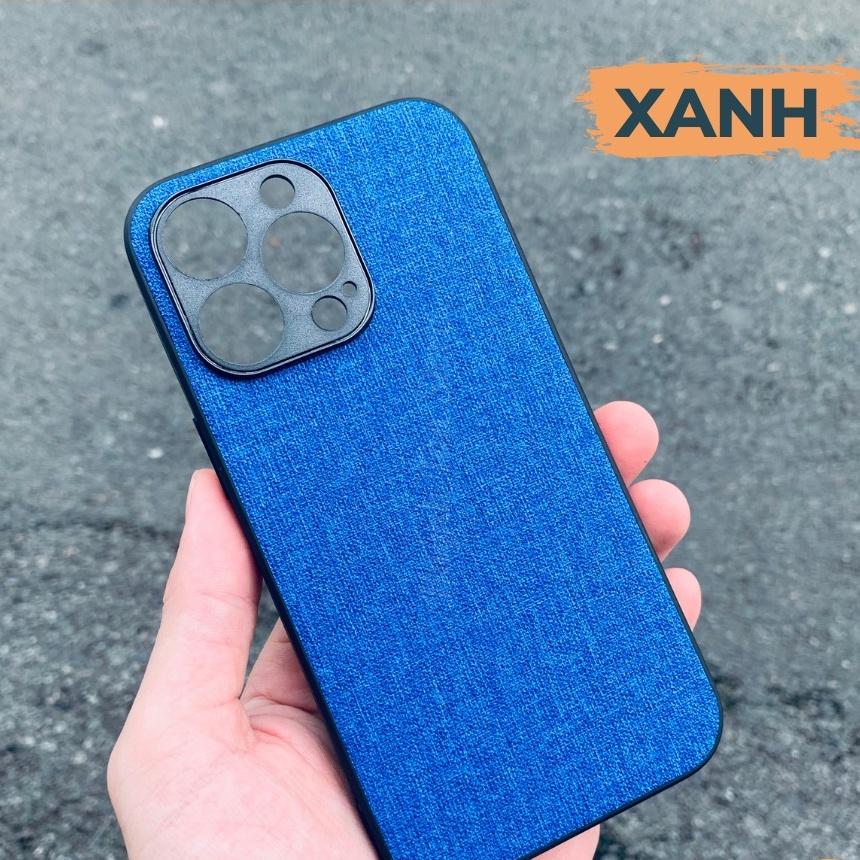 Ốp lưng ip 13 pro chống vân tay nhựa cứng viền đen giả vải JEAN 1 màu phụ kiện huỳnh tân store