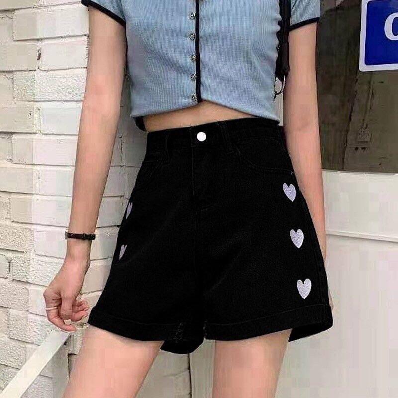 Quần sóc jeans nữ in hình trái tim mã mới 2022 hàng Quảng Châu mã 720