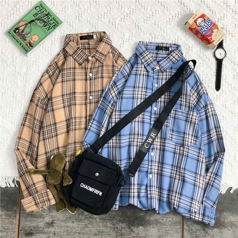 Áo sơ mi nam nữ form rộng 2N Unisex somi khoác ngoài sọc ô vuông số 28