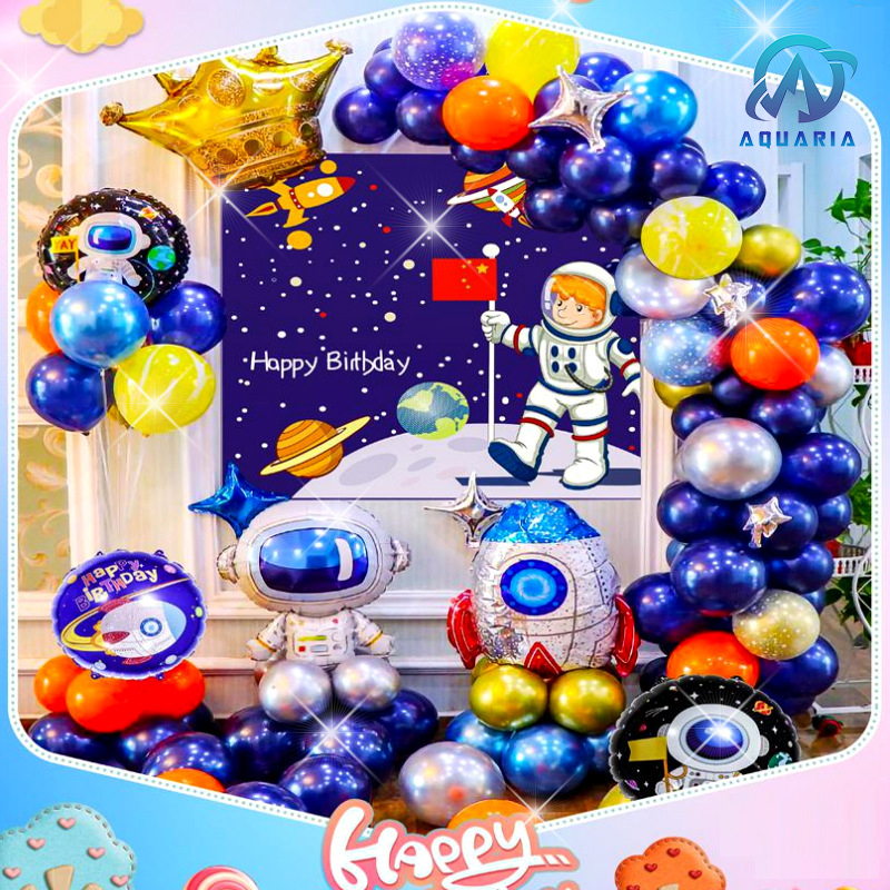 Sét Bong Bóng Trang Trí Sinh Nhật Happy Birthday Phi Hành Gia Vũ Trụ Tặng Kèm Bơm Tay Siêu Đáng Yêu - Mẫu 1