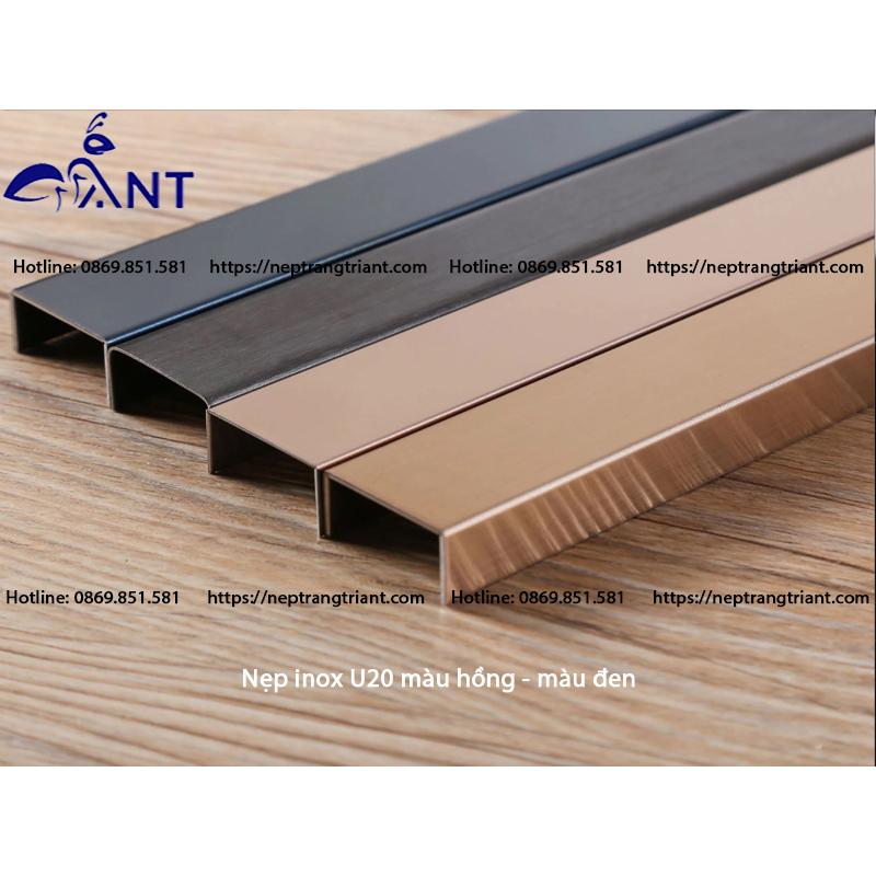 Nẹp inox U màu hồng xước, nẹp chữ u inox, nẹp inox ốp gạch, inox304, thanh dài 2m44 dày 0.8li trang trí nội thất, có sỉ