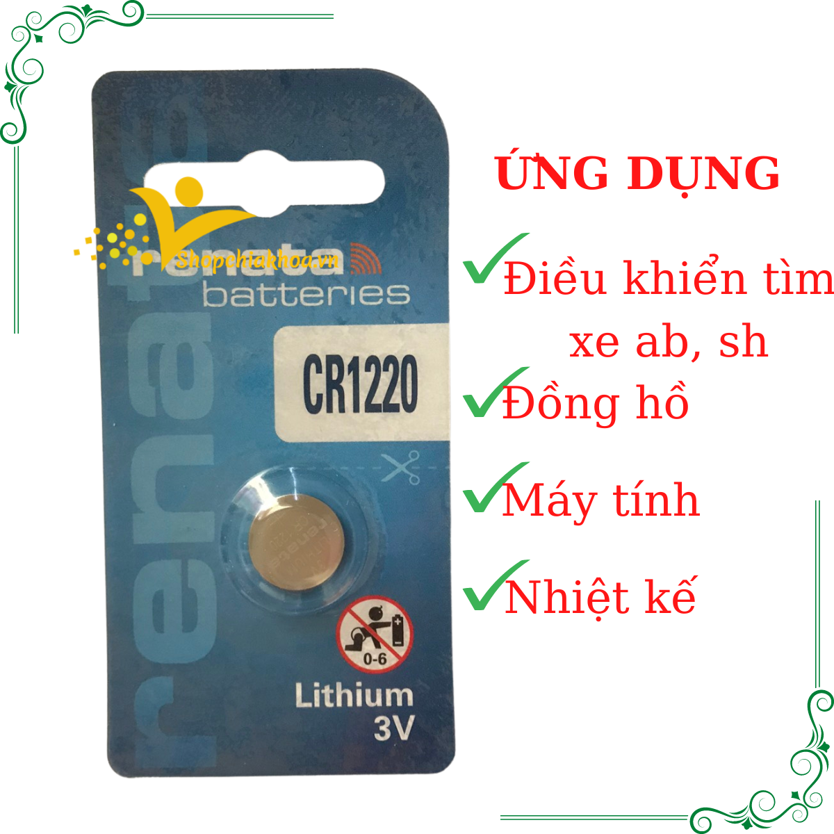 Pin cr 1220 hàng vỉ 1 viên sử dụng cho điều khiển tìm xe ab, sh, nhiệt kế, máy tính, đồng hồ