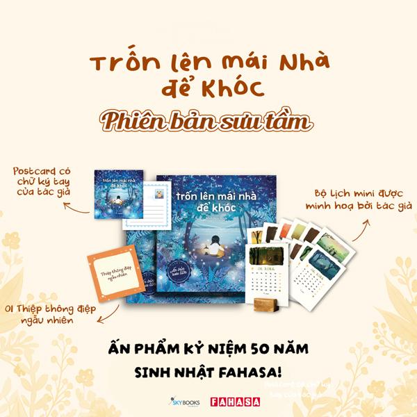Sách - Trốn Lên Mái Nhà Để Khóc - Ấn Bản Sưu Tầm - Bìa Cứng - Tặng Kèm Bộ Lịch Mini 2026 Được Minh Họa Bởi Tác Giả + Đế Lịch Gỗ + Postcard Độc Quyền Có Chữ Ký Tác Giả + Thiệp Thông Điệp Ngẫu Nhiên - Độc Quyền Fahasa