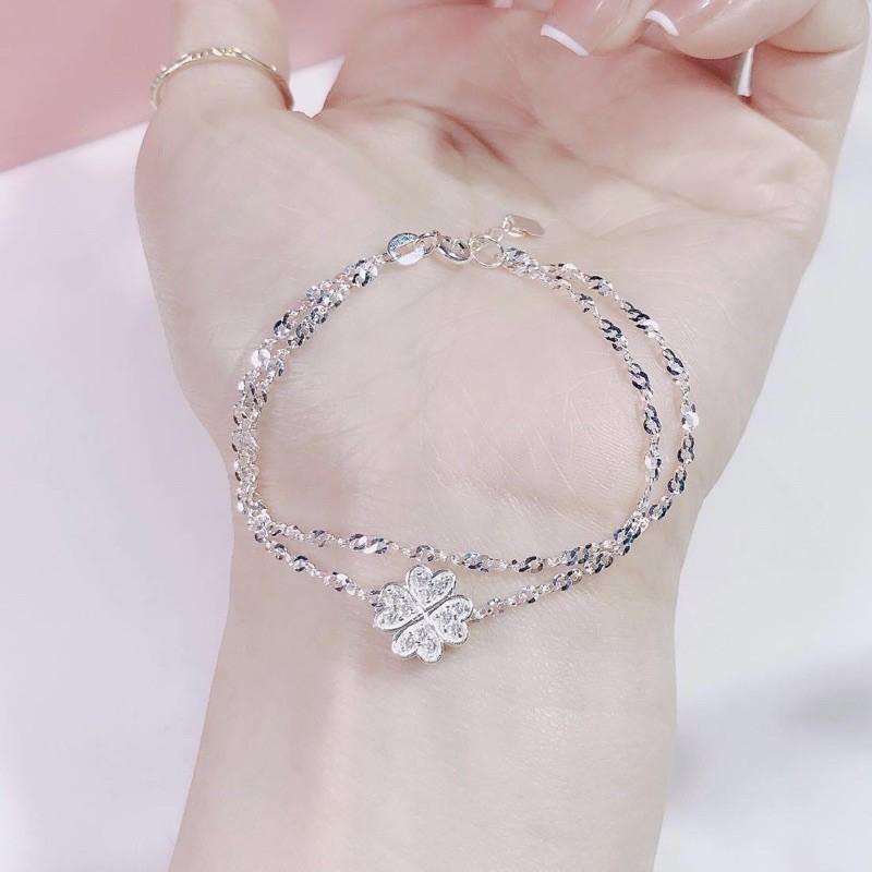 Lắc tay bạc cỏ 4 lá kiểu chập đôi mang lại may mắn