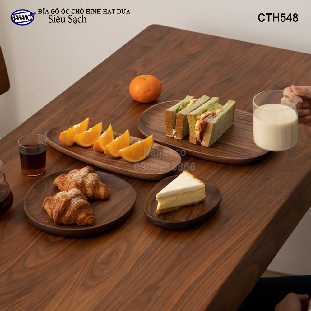 Khay/Đĩa hình bầu dục gỗ Óc Chó nhập khẩu Mỹ nguyên khối - đựng đồ ăn/trang trí - CTH548