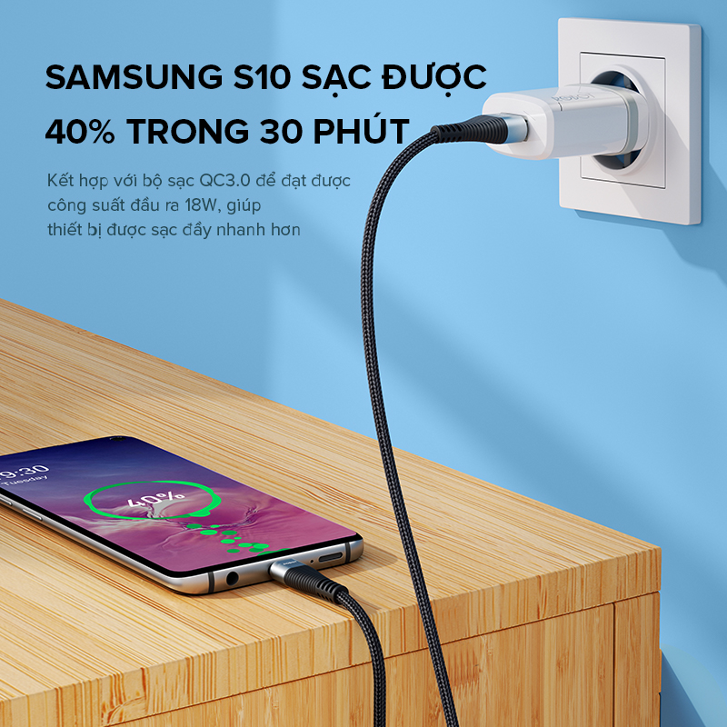 Cáp sạc ROBOT RK Series Chất liệu dây dù Công suất lớn Chiều dài 100 cm - HÀNG CHÍNH HÃNG