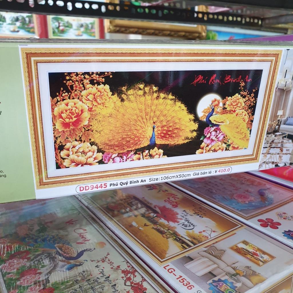 Tranh Đính Đá CÔNG PHÚ QUÝ BÌNH AN . Kích Thước: 1m06 x 50cm