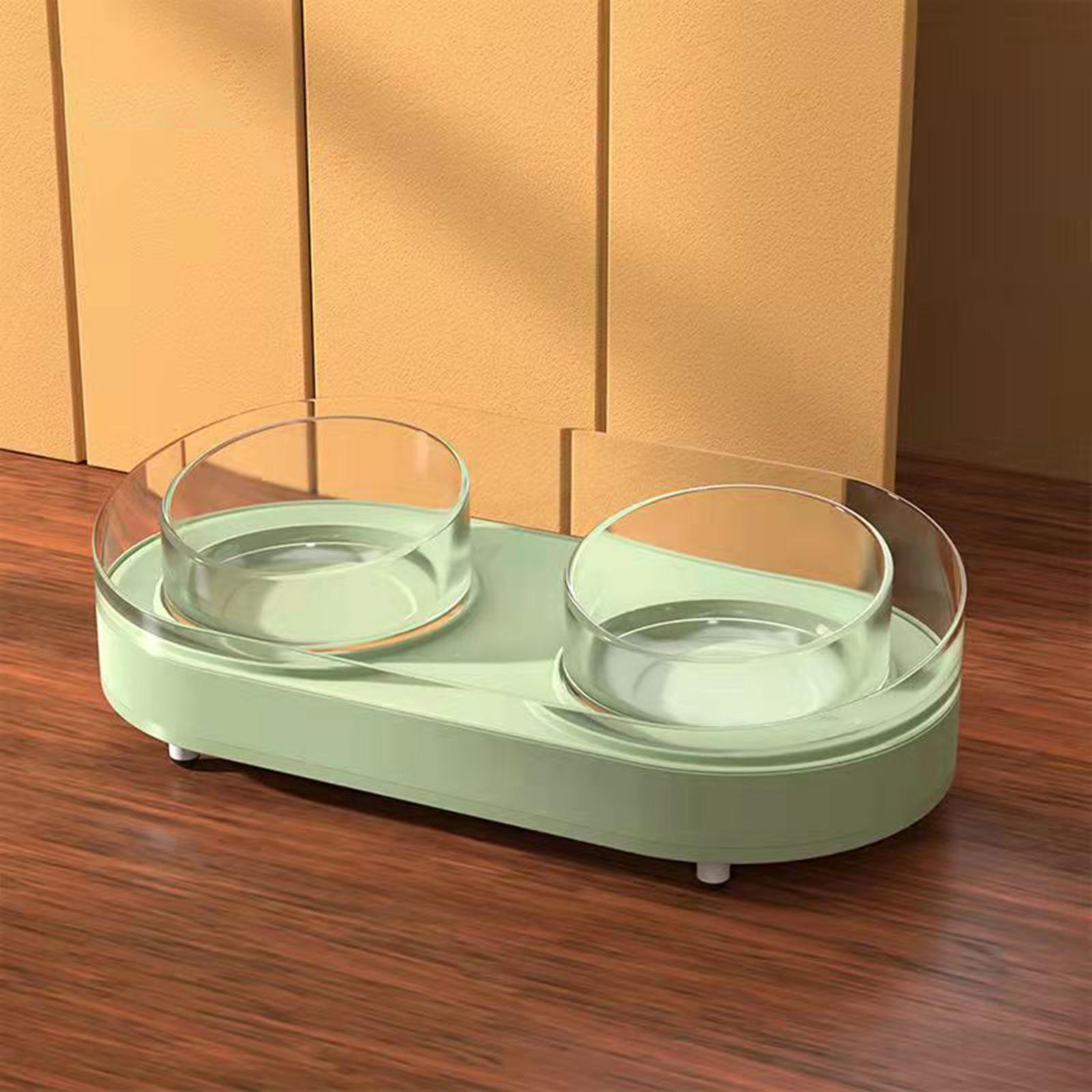 Glass Double Cat Water and Food Bowls Pet Feeder Waterer Pet Dispenser