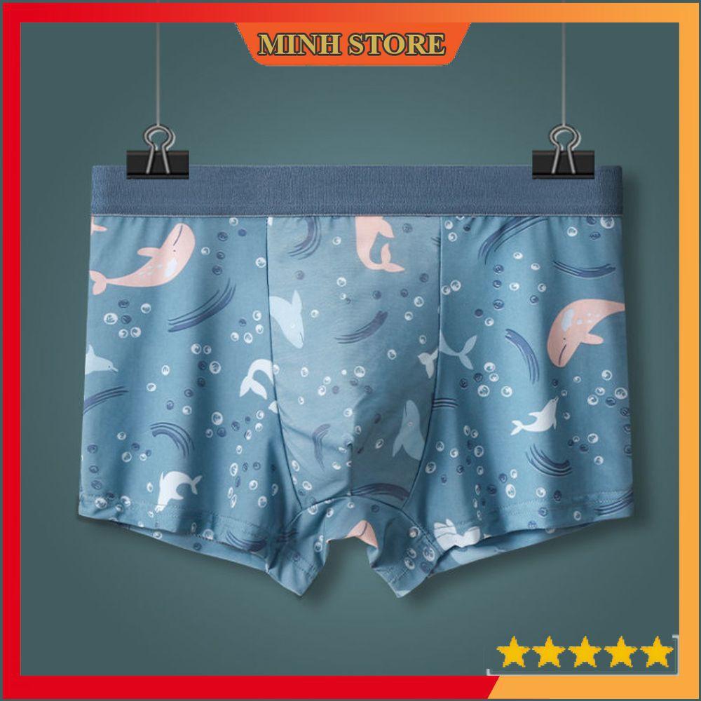 Quần lót nam thun lạnh boxer Đúc lụa băng, Quần sịp nam in hình cá vải lụa băng cao cấp SL03 - Minhstore66