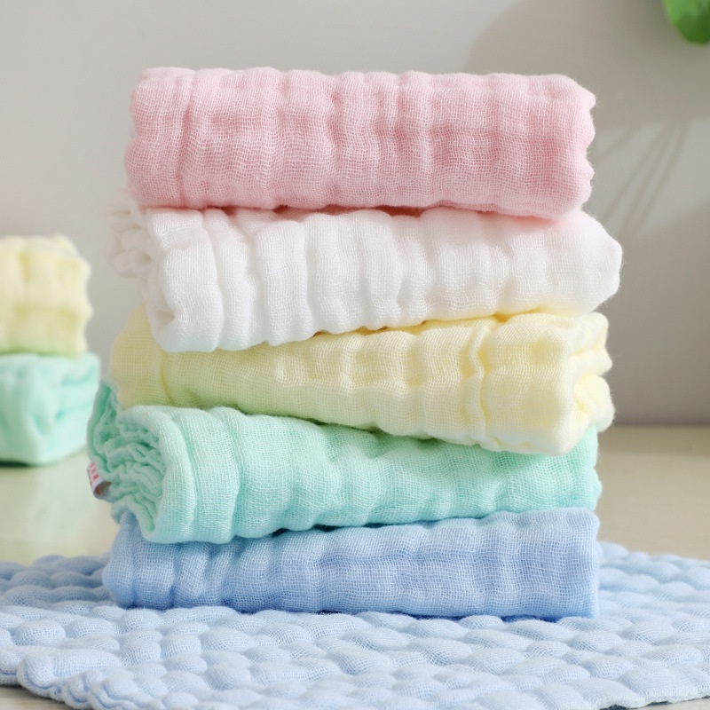 Khăn sữa, khăn mặt xô nhăn 6 lớp màu chăm sóc con cưng. Set 5 cái
