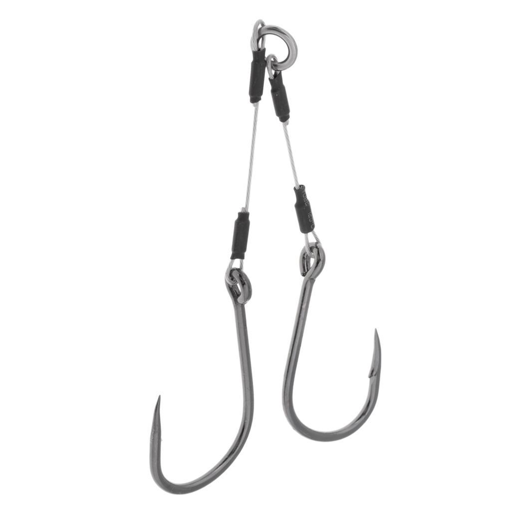 4pcs Dual Assist Hooks Jig Fishing Hooks Fishhook with Steel Wire & Solid Ring, Silver