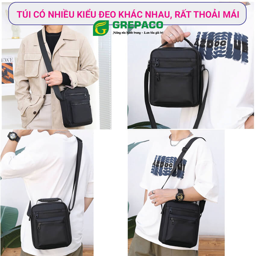 Túi Đeo Chéo Grepaco Nam Nữ Unisex Vải Bố Canvas Thời Trang Hàn Quốc Đa Năng Đựng Điện Thoại Máy Tính Bảng Mini Chống Thấm Xước Nhiều Ngăn Khóa Kéo YKK, Phù Hợp Nhiều Kiểu Xách Đeo Khác Nhau - Hàng Chính Hãng