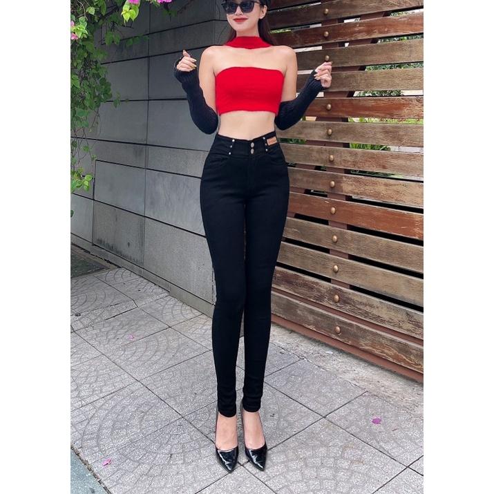 Quần Jeans Nữ Ống Ôm Lưng Cao Co Giãn