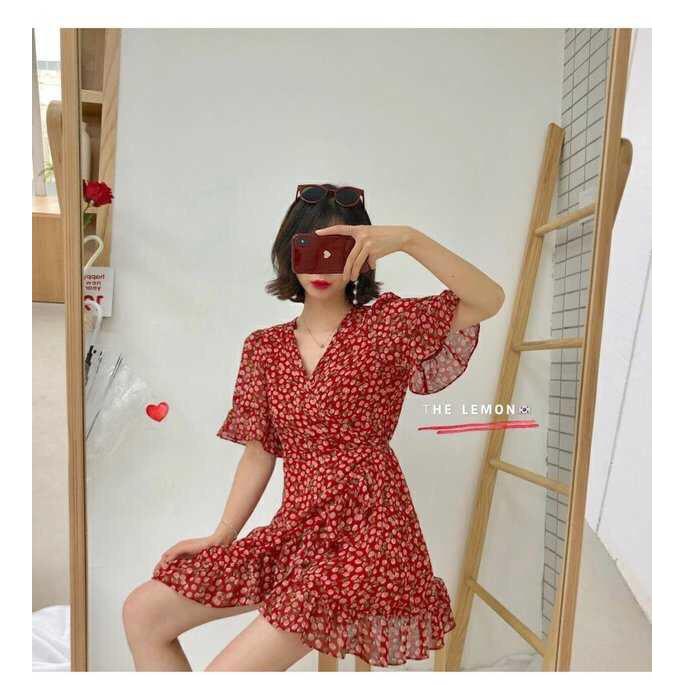 Đầm hoa cherry phối bèo siêu đáng yêu