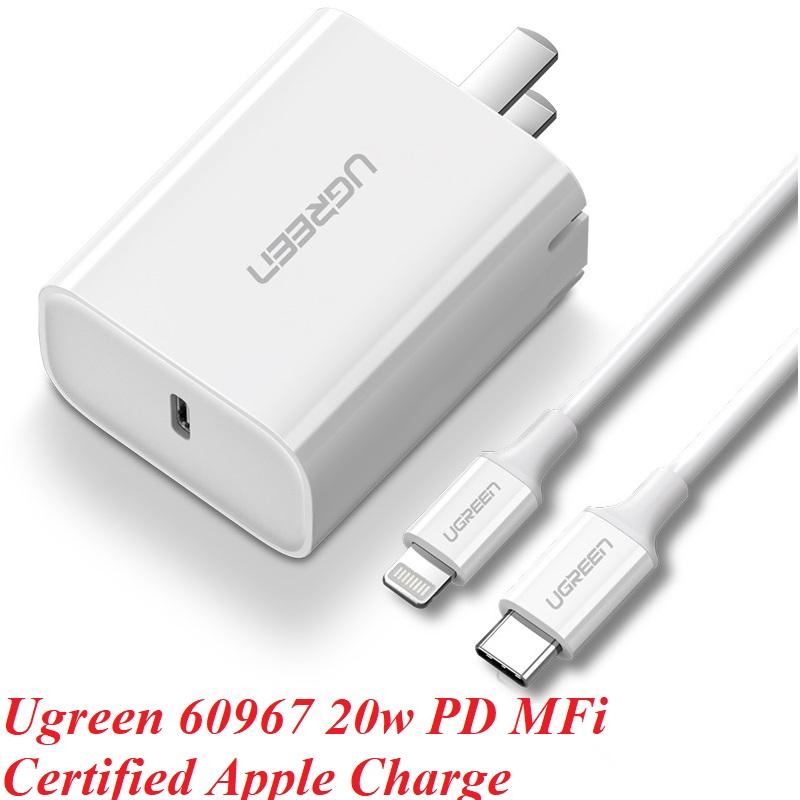 Ugreen UG60967cd137TK 20W bộ kit sạc nhanh PD và cáp USB type C ra Lightning MFI cho iPhone màu trắng - HÀNG CHÍNH HÃNG